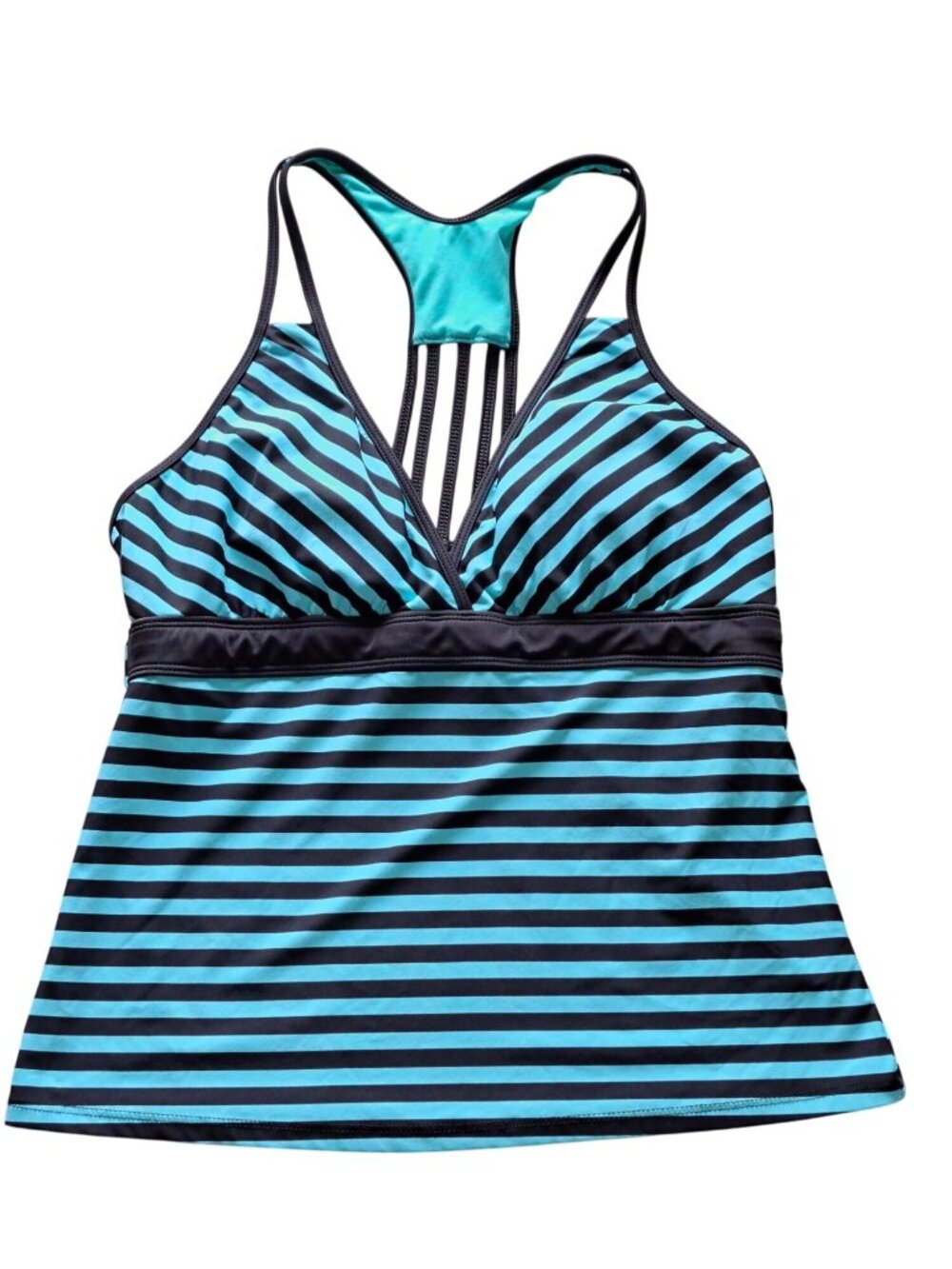 Title Nine Women's Size L Striped Turquoise  Black Tank Top Strappy Pickle Ball
